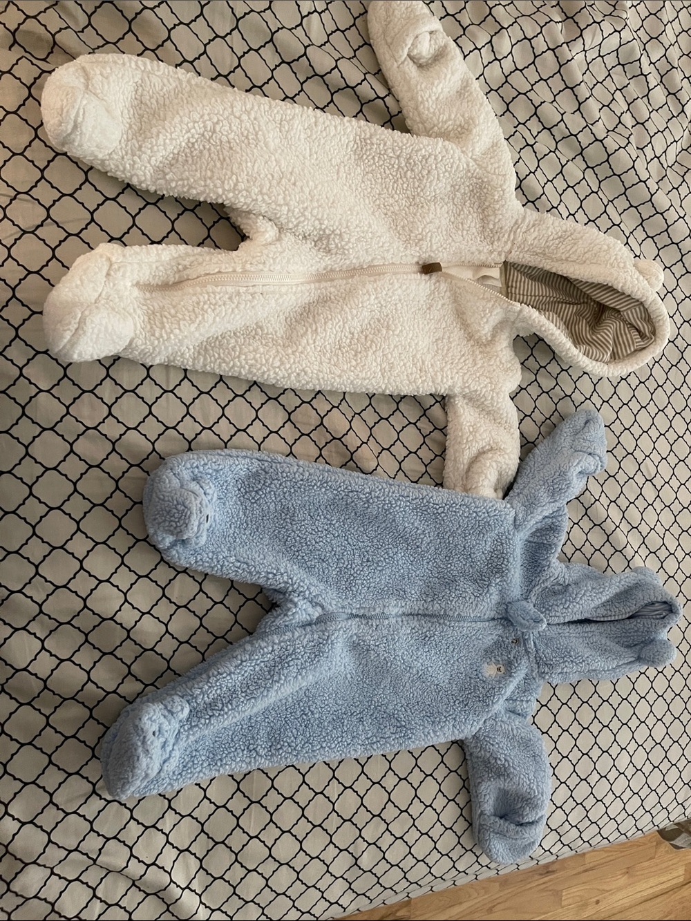 Kids Plush Sherpa One-Piece Romper - Blue and Cream